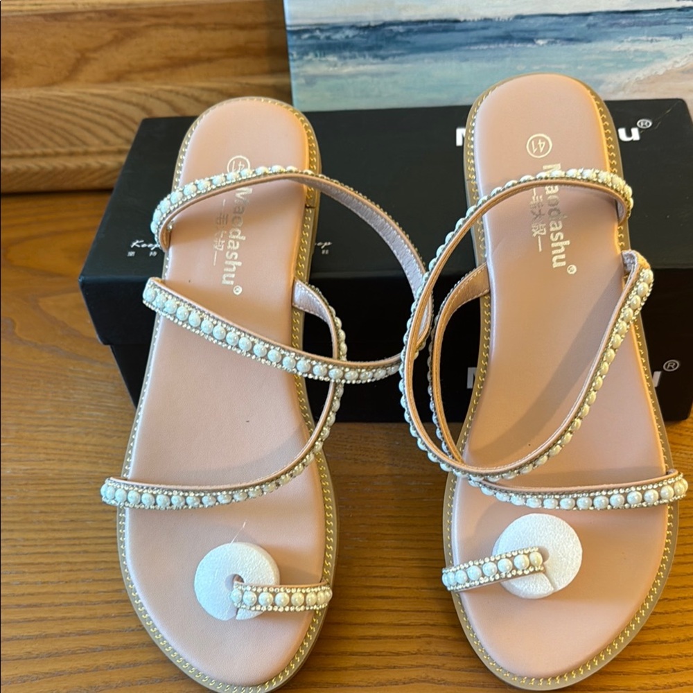 New! Elegant Beaded Sandals Size 9